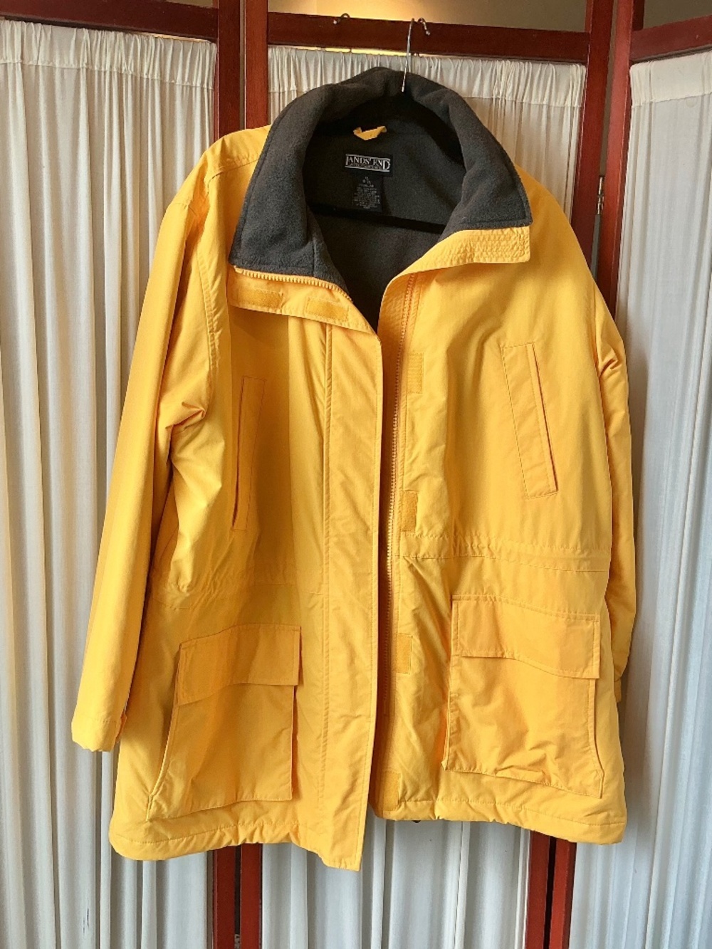 Lands End Vintage Womens Waterproof Yellow Squall Jacket XL No Hood